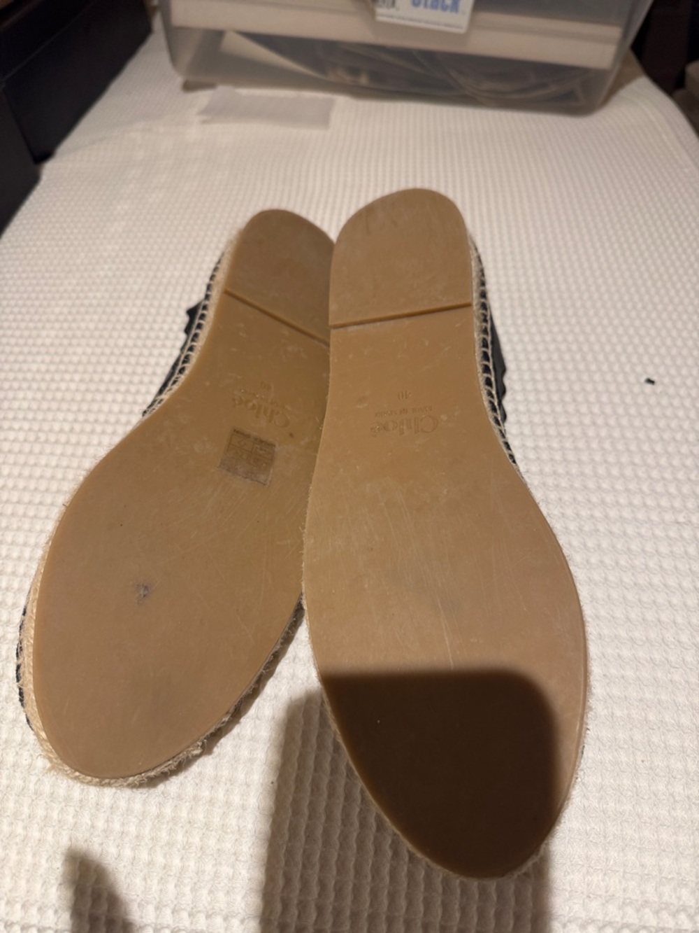 Chloe Black Scalloped Leather Espadrille Flats - Picture 3 of 7